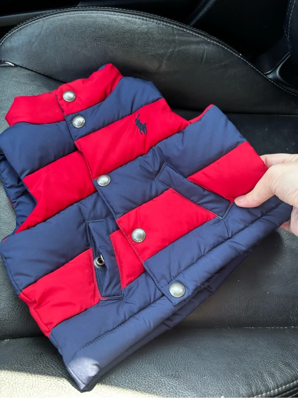 Ralph Lauren Red and Navy Striped Puffer Vest - Kids